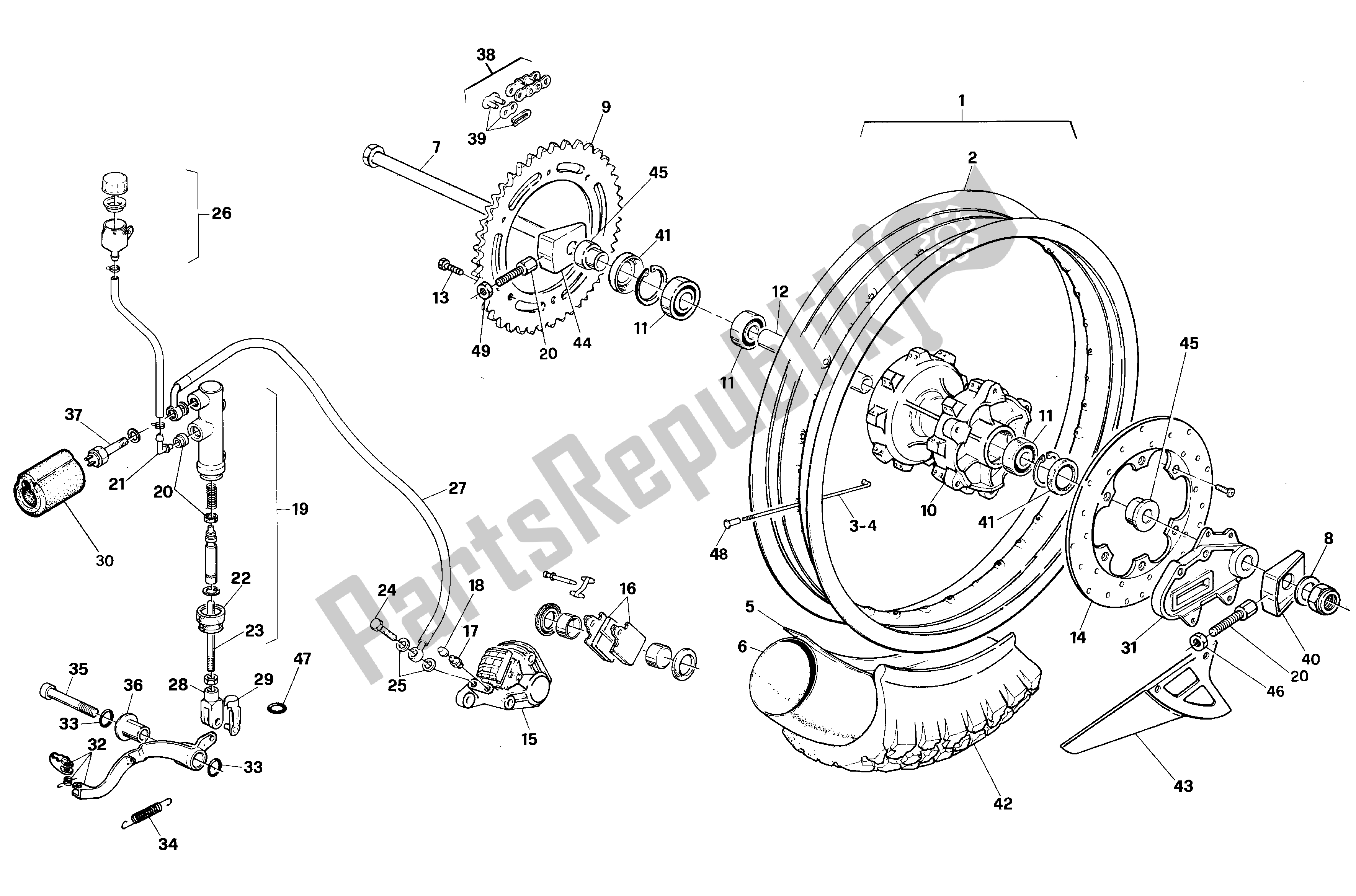 All parts for the Rear Wheel of the Aprilia RX 125 1989 - 1993