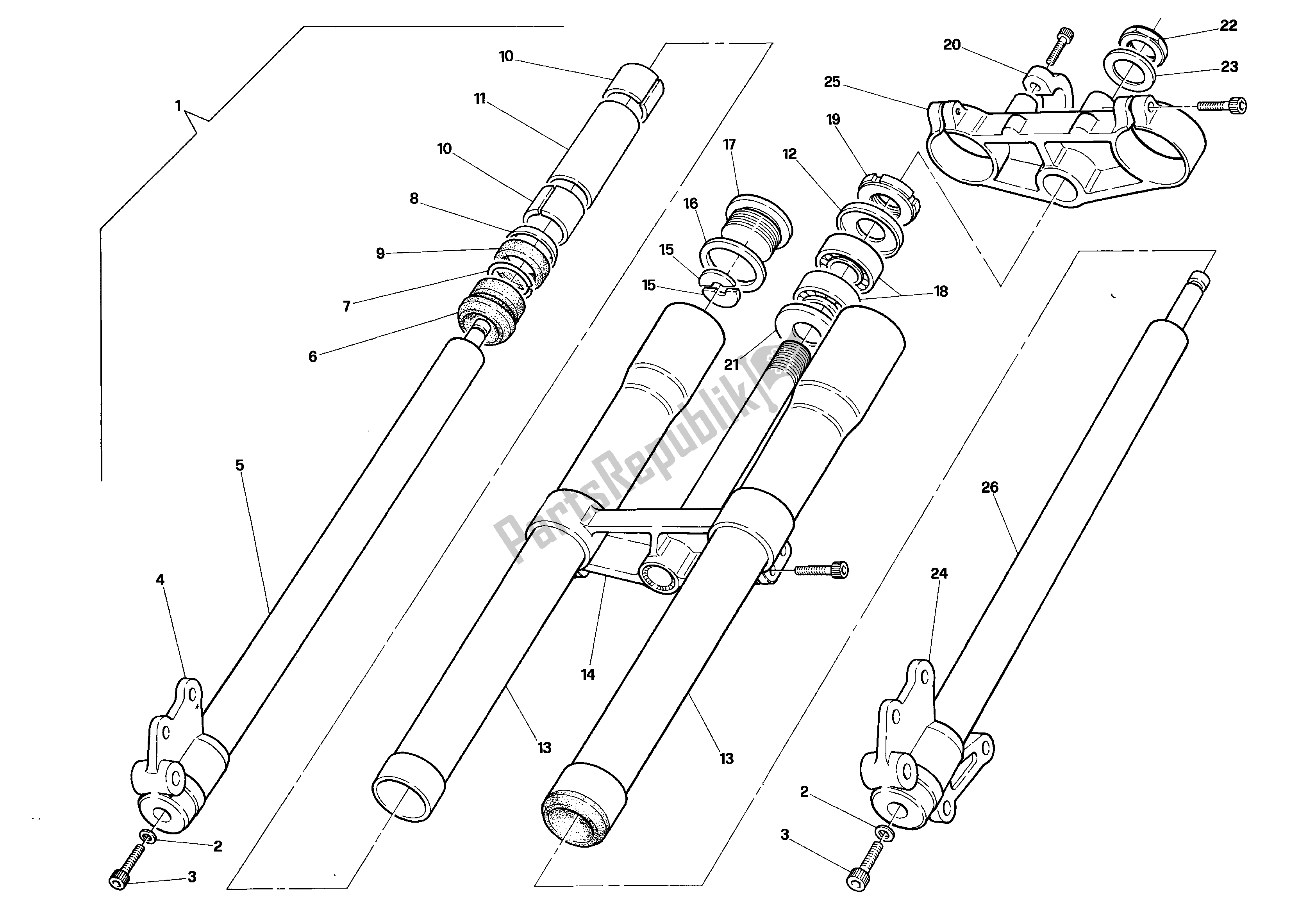 All parts for the Front Fork of the Aprilia RX 125 1989 - 1993