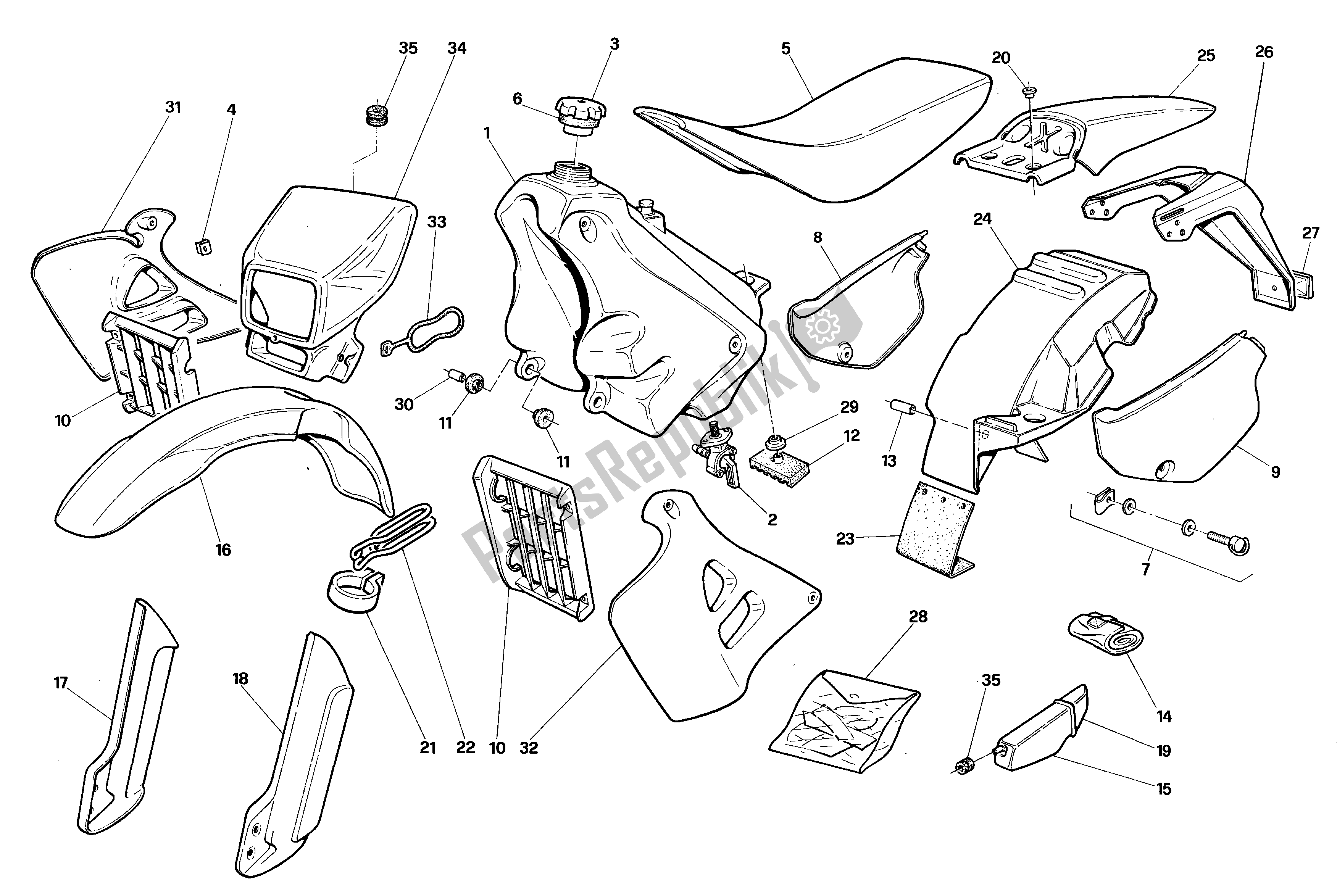 All parts for the Body of the Aprilia RX 125 1989 - 1993