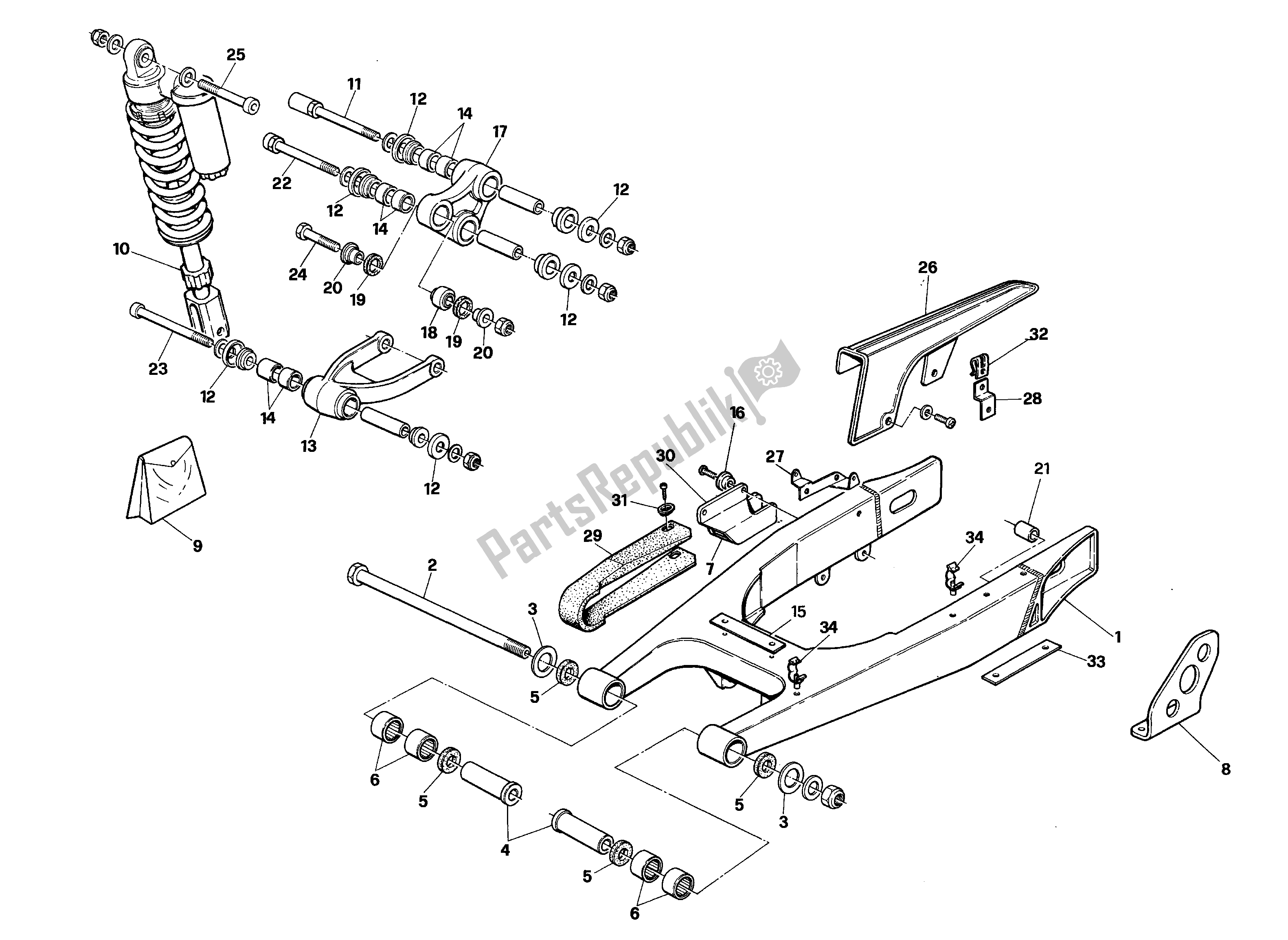 Tutte le parti per il Forcellone E Sospensione Posteriore del Aprilia RX 125 1989 - 1993