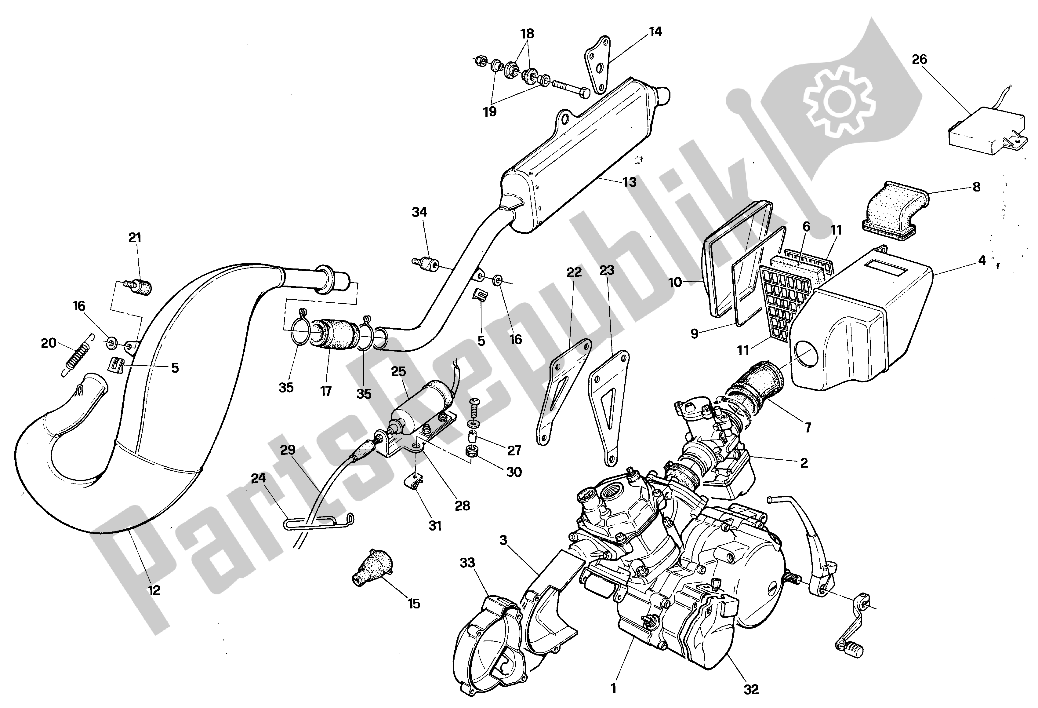 All parts for the Exhaust Assembly of the Aprilia RX 125 1994 - 1998