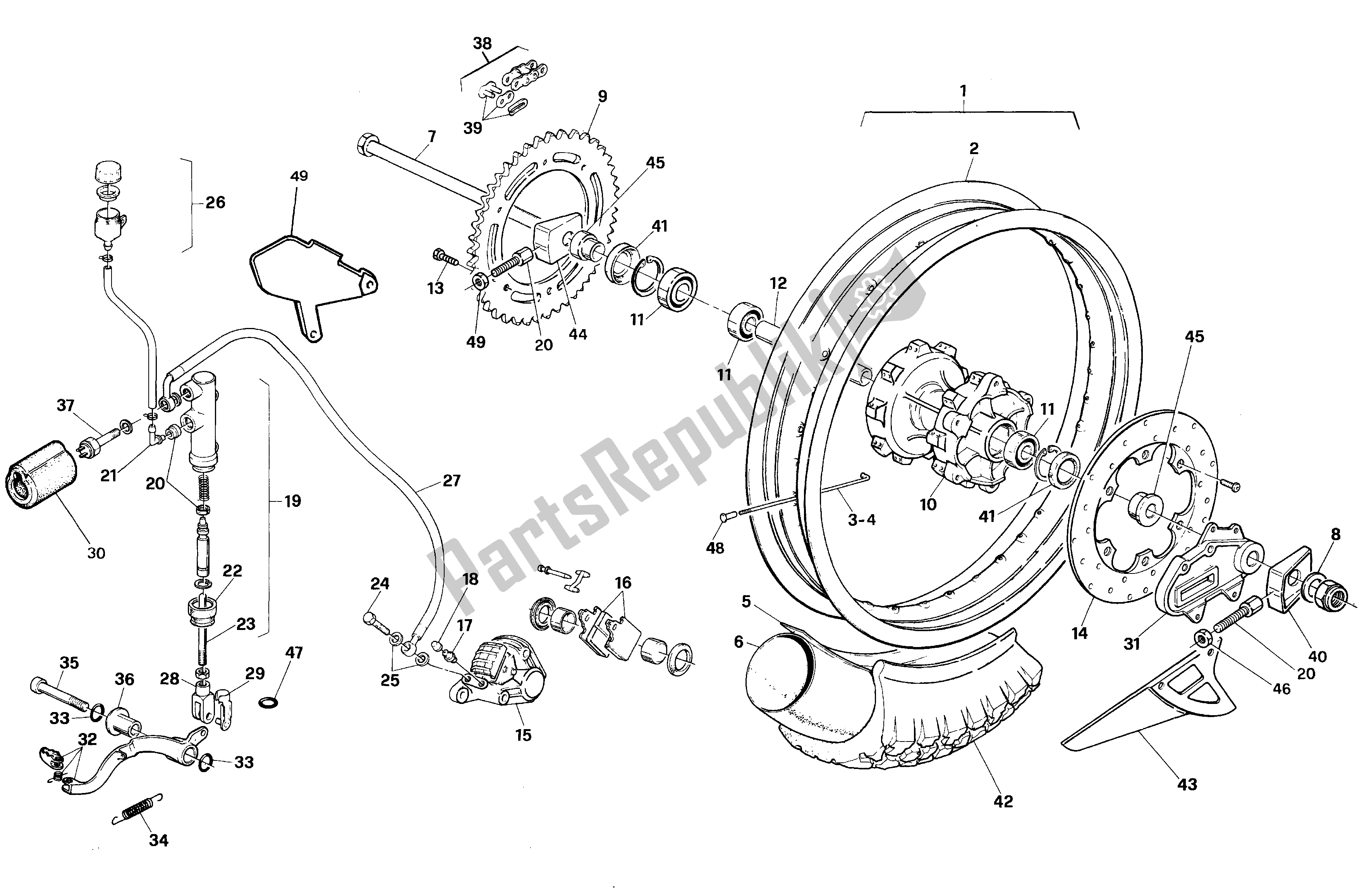 All parts for the Rear Wheel of the Aprilia RX 125 1994 - 1998