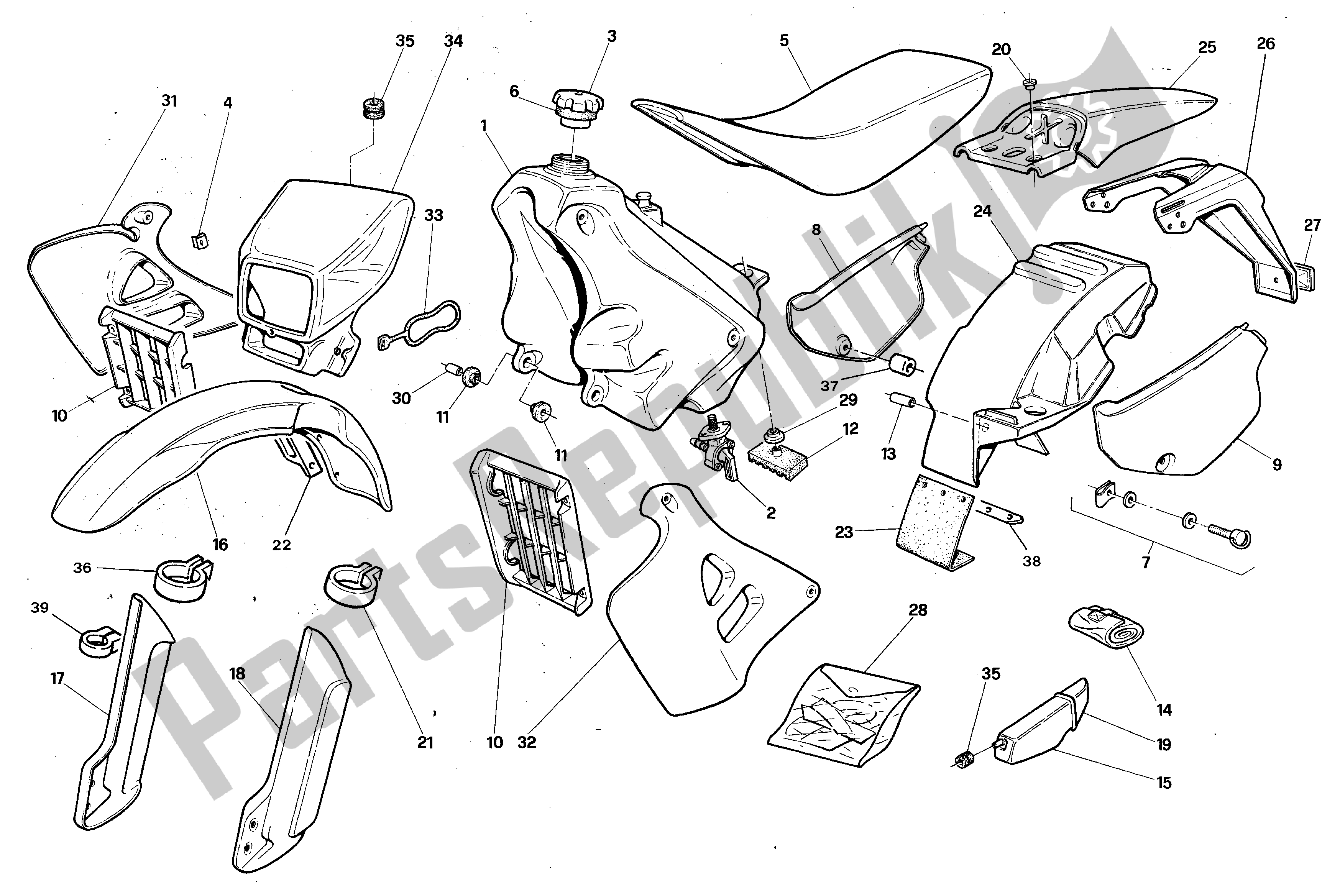 Alle onderdelen voor de Lichaam van de Aprilia RX 125 1994 - 1998