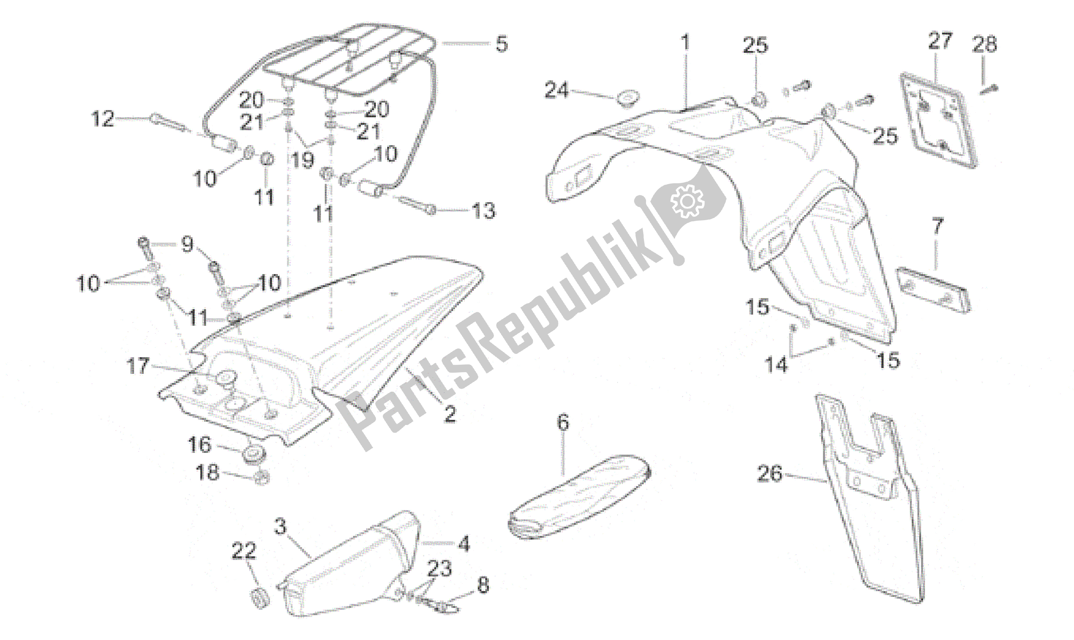 All parts for the Rear Body of the Aprilia ETX 125 1999 - 2001