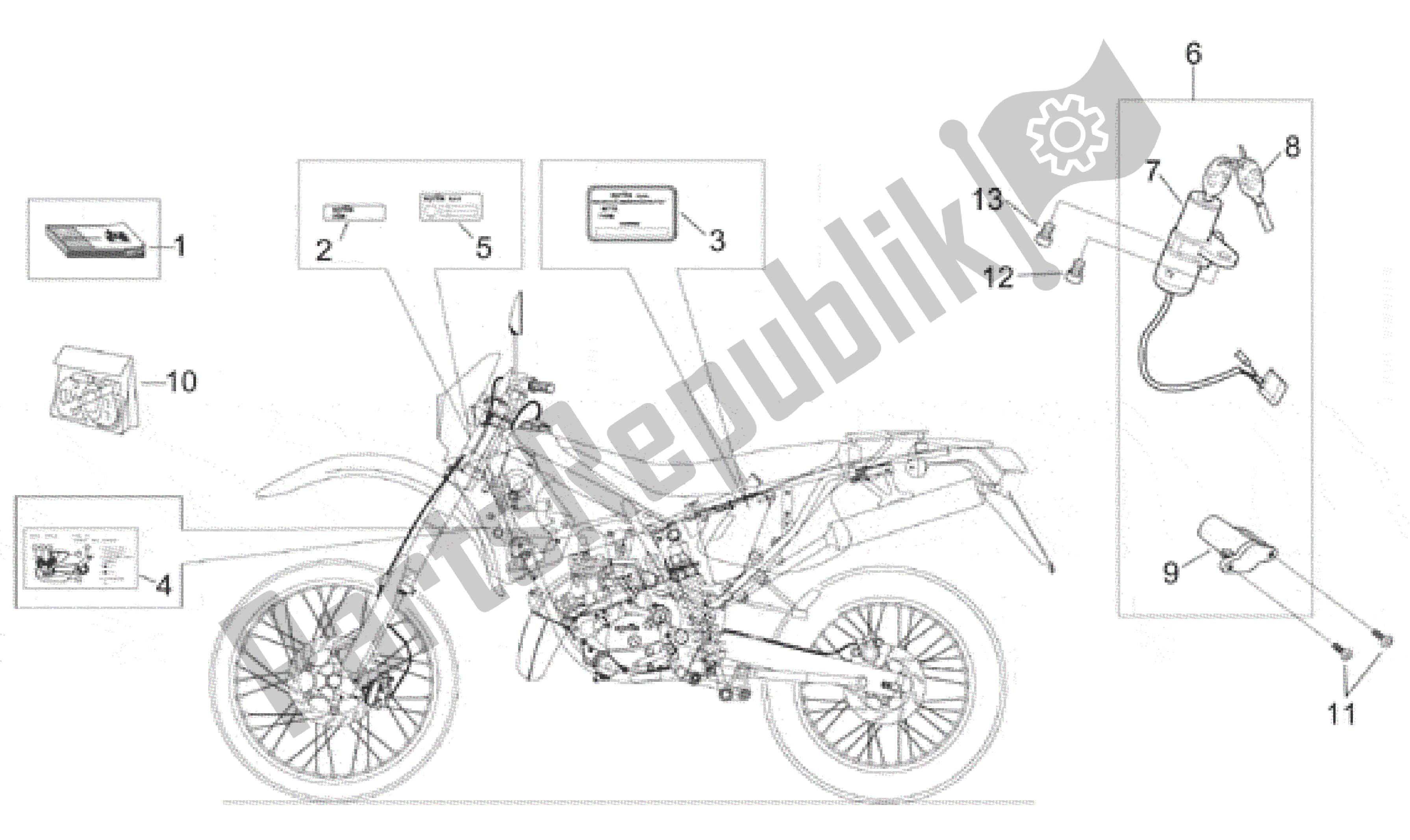 All parts for the Decal And Plate Set of the Aprilia ETX 125 1999 - 2001