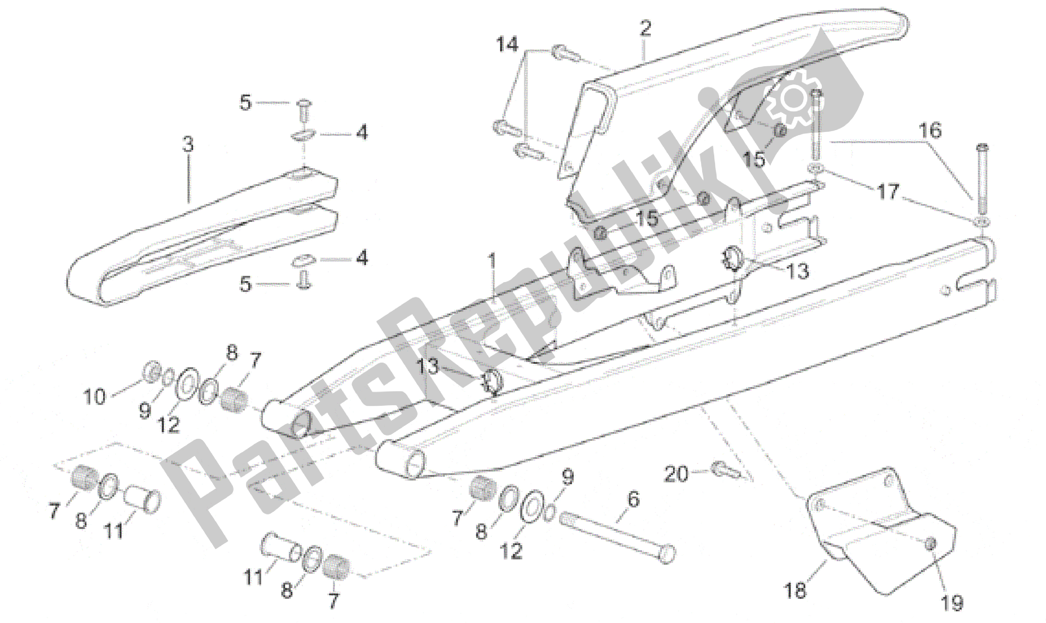 All parts for the Swing Arm of the Aprilia ETX 125 1999 - 2001