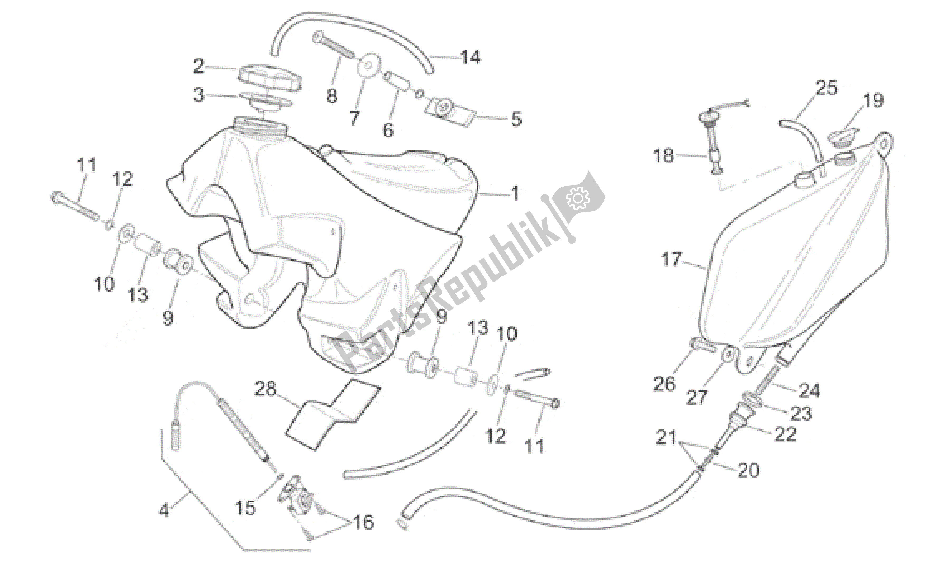 All parts for the Oil And Fuel Tank of the Aprilia ETX 125 1999 - 2001