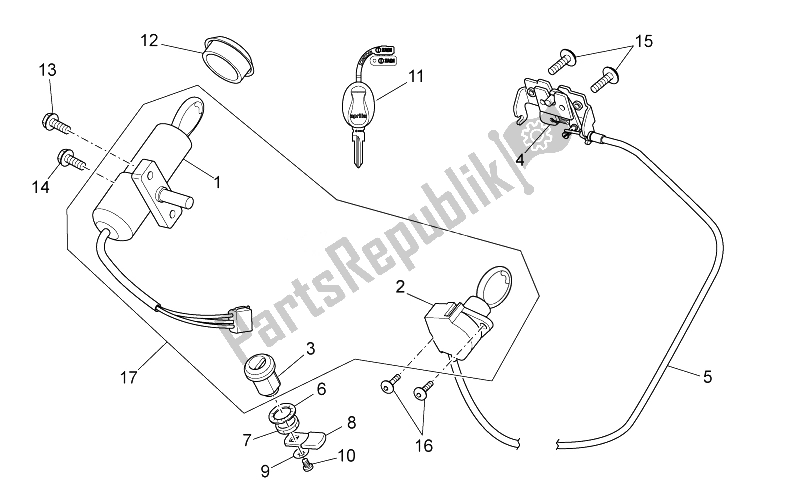 Todas as partes de Kit De Ferragens De Bloqueio do Aprilia SR 50 Carb MY 2014