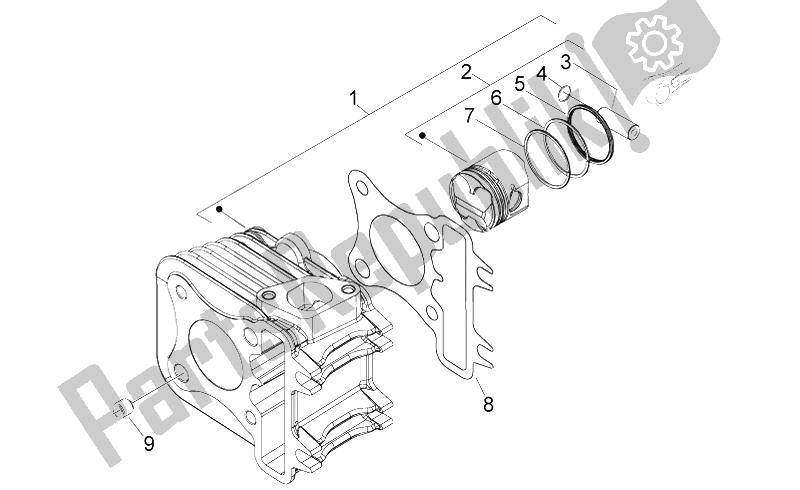 All parts for the Cylinder-piston-wrist Pin Unit of the Aprilia SR Motard 50 4T 4V 2013