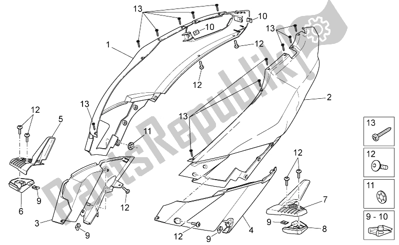 Toutes les pièces pour le Corps Arrière I du Aprilia SR 50 Carb MY 2014