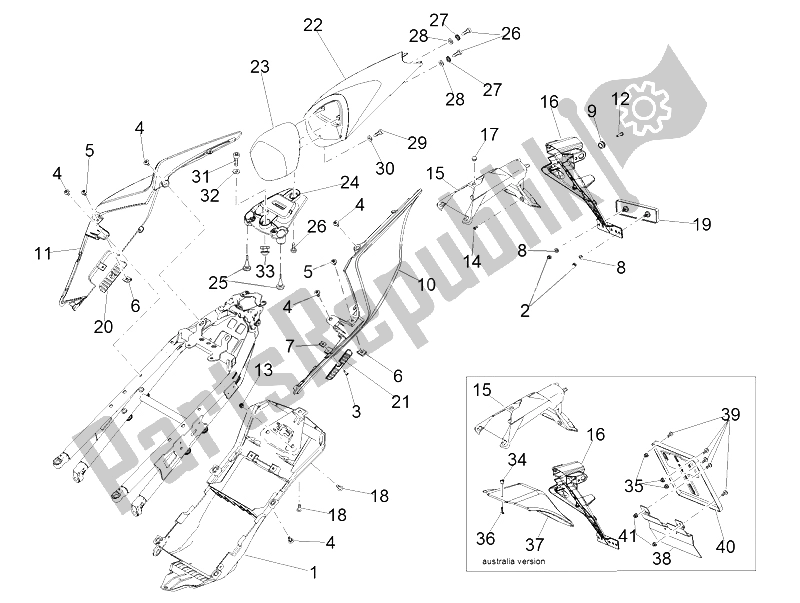 All parts for the Rear Body of the Aprilia RSV4 RR Racer Pack 1000 2015