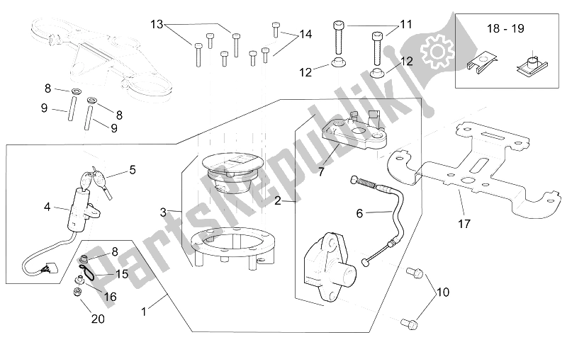 All parts for the Lock Hardware Kit of the Aprilia RSV Mille SP 1000 1999