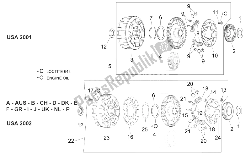 All parts for the Clutch Ii of the Aprilia RSV Mille 1000 2001