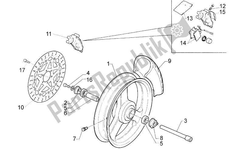 All parts for the Front Wheel Complete of the Aprilia RS 125 ENG 122 CC 1996