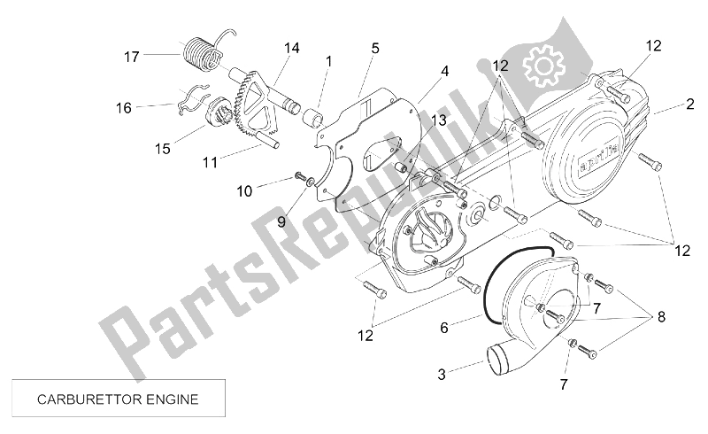 Tutte le parti per il Coperchio Trasmissione (carburatore) del Aprilia SR 50 H2O Ditech Carb 2000