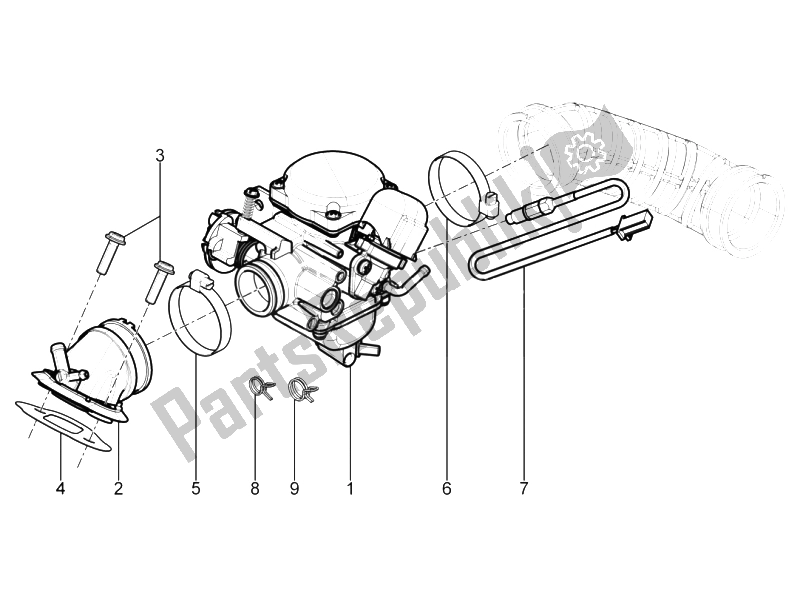 Alle Teile für das Vergaser, Montage - Verbindungsrohr des Aprilia SR Motard 125 4T E3 2012