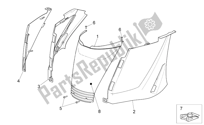 All parts for the Rear Body I of the Aprilia Sport City Street 125 4T 4V E3 2012