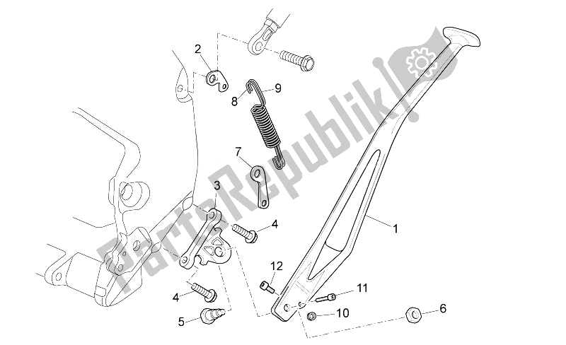 All parts for the Central Stand of the Aprilia RXV SXV 450 550 VDB Merriman 2008