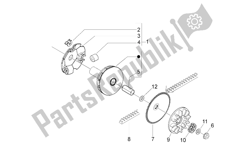 Alle onderdelen voor de Aandrijfpoelie van de Aprilia SR Motard 50 2T E3 2012