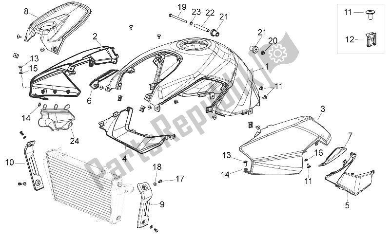All parts for the Central Body of the Aprilia Shiver 750 USA 2015