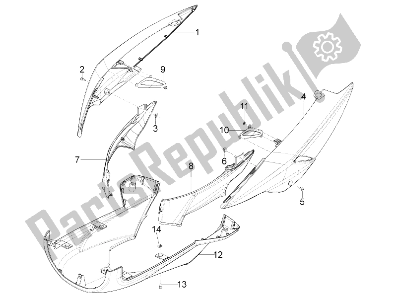 Toutes les pièces pour le Couvercle Latéral - Spoiler du Aprilia SR Motard 50 4T 4V 2013