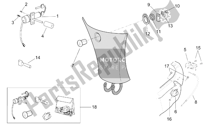 All parts for the Lock Hardware Kit of the Aprilia Leonardo 250 ST ENG Yamaha 2001