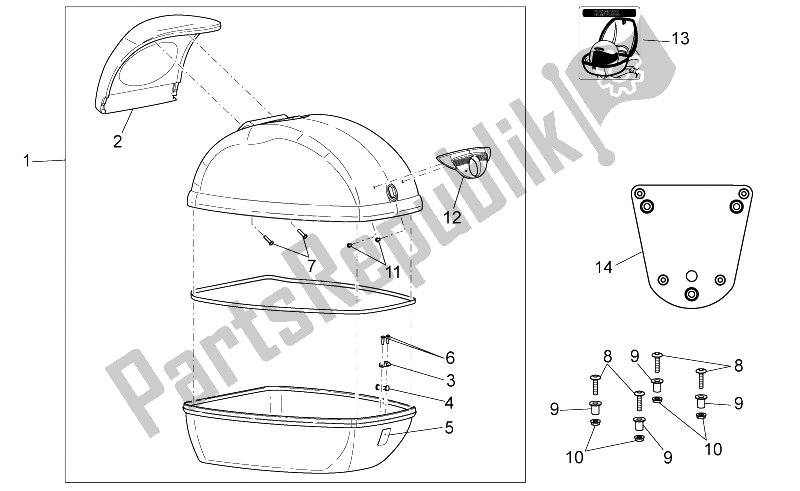 Todas las partes para Caja Superior de Aprilia Scarabeo 50 2T E2 NET 2009