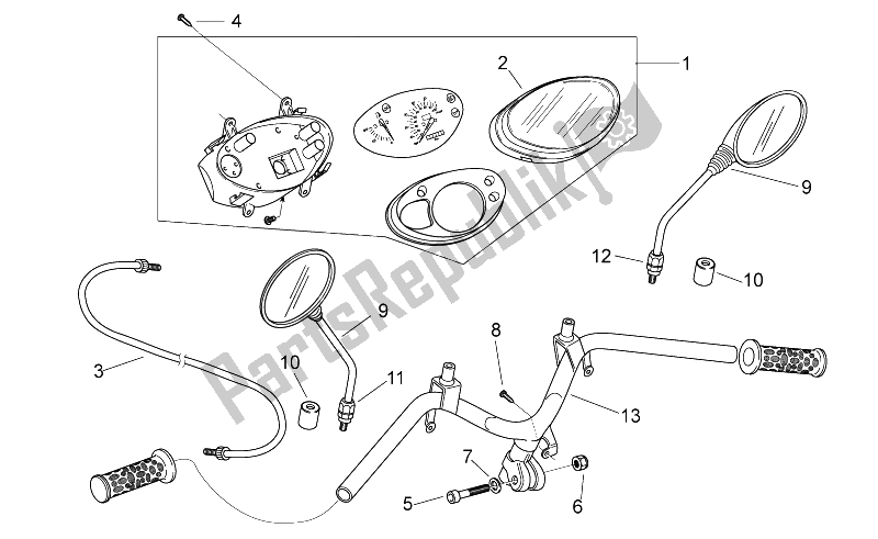 All parts for the Handlebar - Dashboard of the Aprilia Scarabeo 50 2T E2 ENG Piaggio 2010