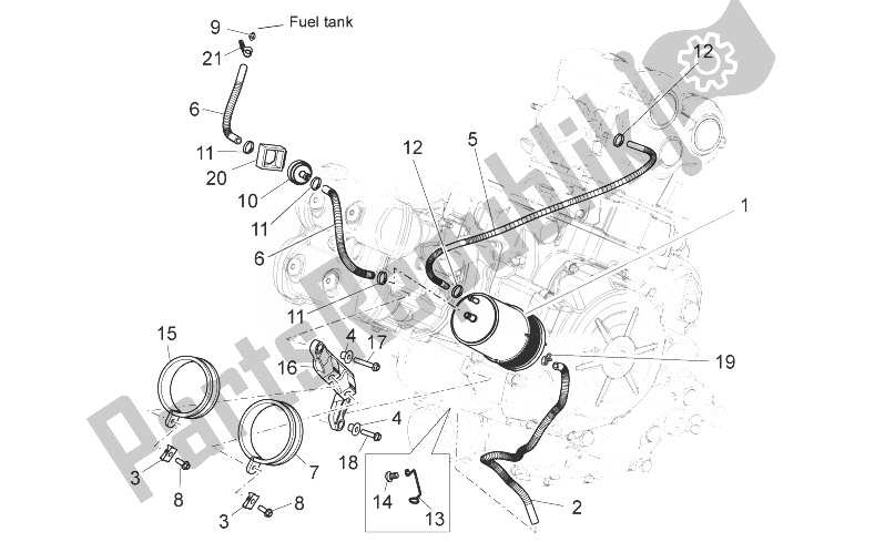 All parts for the Fuel Vapour Recover System of the Aprilia Shiver 750 USA 2011