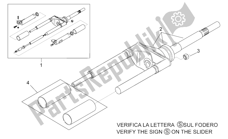 Toutes les pièces pour le Fourche Avant I du Aprilia Scarabeo 50 2T ENG Minarelli 1998