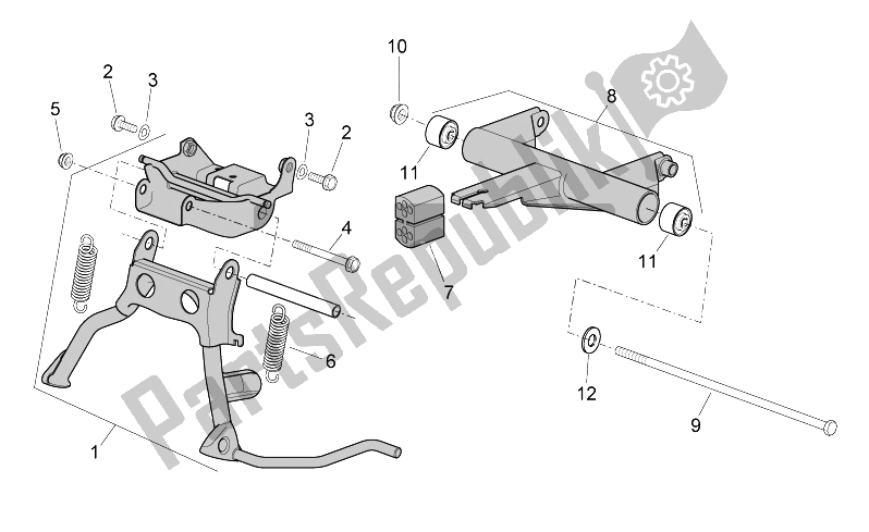 All parts for the Central Stand - Connecting Rod of the Aprilia SR 50 Carb MY 2014