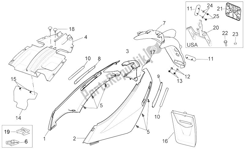 All parts for the Rear Body Ii of the Aprilia Sport City 125 200 250 E3 2006