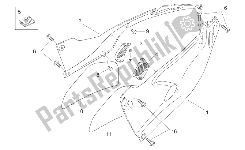 All parts for the Central Body - Side Panels of the Aprilia Pegaso 650 1997