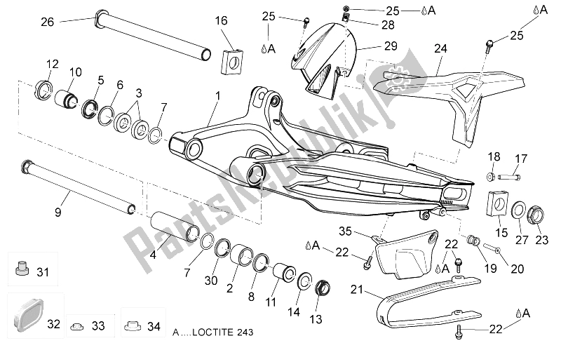 Alle onderdelen voor de Zwenkarm van de Aprilia Dorsoduro 750 ABS USA 2015