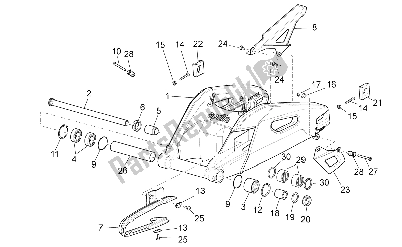 All parts for the Swing Arm of the Aprilia Tuono V4 1100 RR 2015