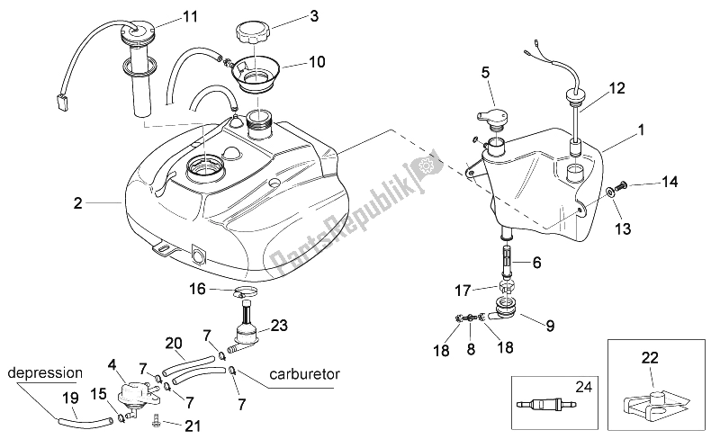 All parts for the Oil And Fuel Tank of the Aprilia Scarabeo 50 2T E2 NET 2009