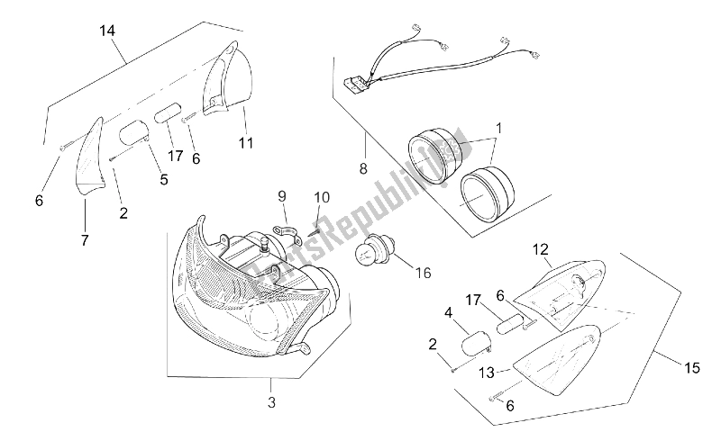 All parts for the Front Lights of the Aprilia SR 50 H2O Ditech Carb 2000