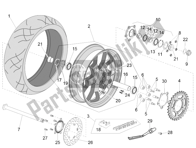 All parts for the Rear Wheel of the Aprilia RSV4 RR Europe 1000 2016