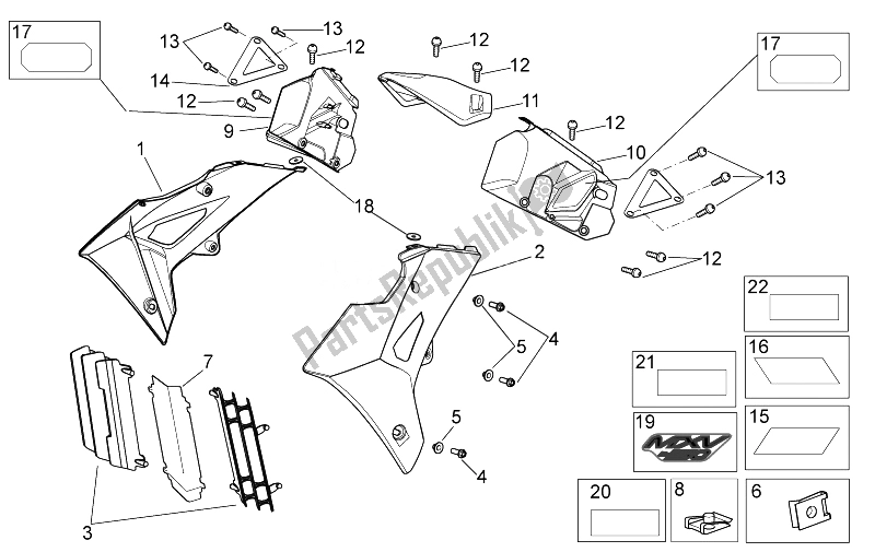 Todas as partes de Corpo Frontal Ii do Aprilia MXV 450 Cross 2008