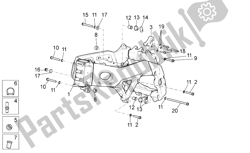 All parts for the Frame I of the Aprilia Tuono 1000 V4 R STD Aprc 2011