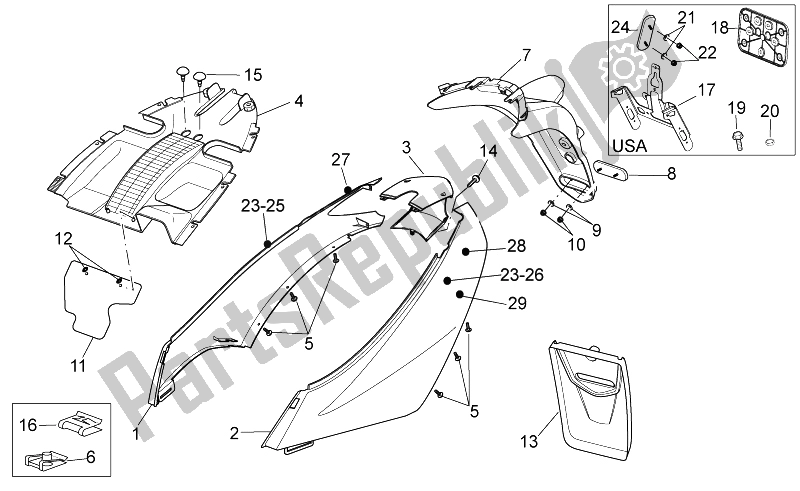 All parts for the Rear Body Ii of the Aprilia Sport City Cube 250 300 IE E3 2008