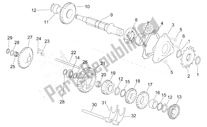 All parts for the Driven Shaft of the Aprilia RS 250 1998