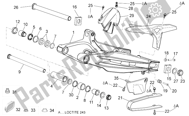 All parts for the Swing Arm of the Aprilia Dorsoduro 750 Factory ABS 2010