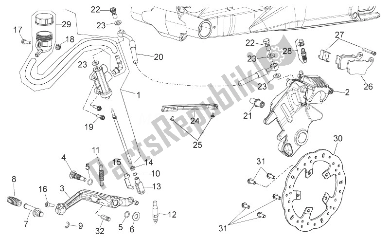 Alle onderdelen voor de Achter Remsysteem van de Aprilia Shiver 750 EU 2014