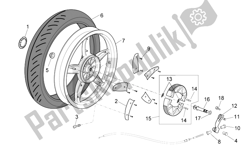 Toutes les pièces pour le Roue Arrière - Frein à Tambour du Aprilia Scarabeo 100 4T E3 2006