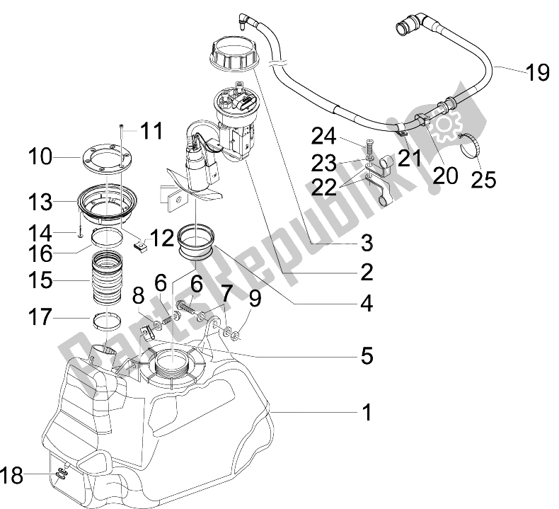 Alle onderdelen voor de Benzinetank van de Aprilia SR 300 MAX 2011