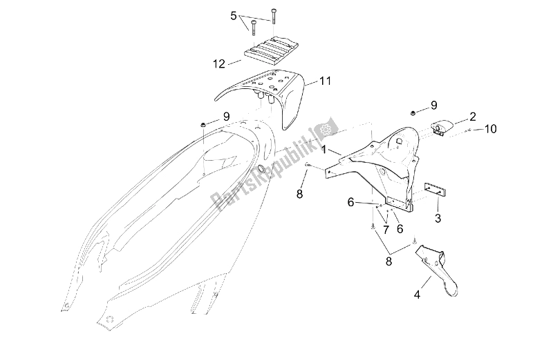 All parts for the Rear Body - Plate Holder of the Aprilia Leonardo 125 150 ST 2001