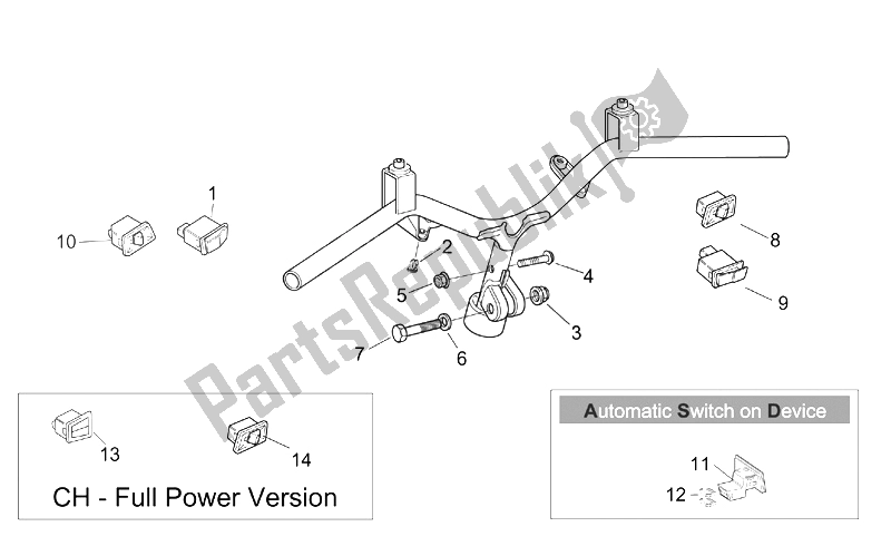 Tutte le parti per il Manubrio - Pulsanti del Aprilia SR 50 H2O Ditech E2 2002