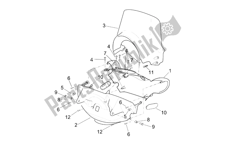 Todas las partes para Cuerpo Frontal - Carenado Frontal de Aprilia Scarabeo 125 200 E3 ENG Piaggio 2006