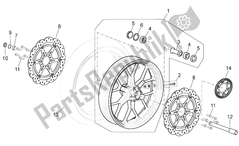 Tutte le parti per il Ruota Anteriore del Aprilia Shiver 750 PA 2015